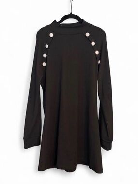Women’s Black Mock Turtleneck Long-Sleeve Button Sweatshirt Dress XL